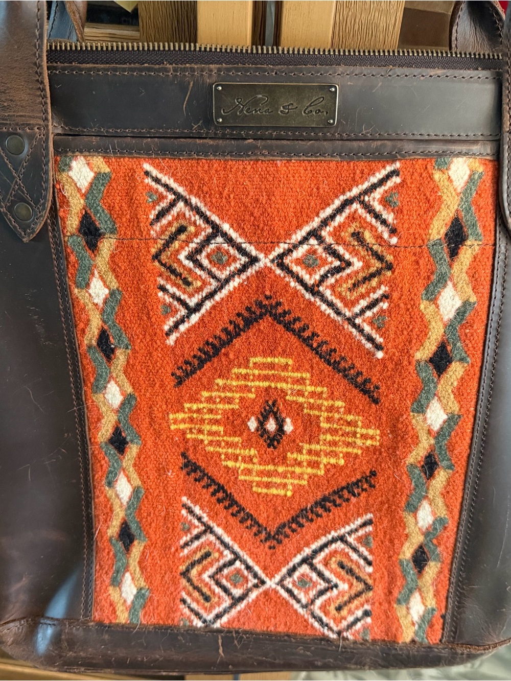 Nena & Co. Orange Patterned Leather-Trim Tote with Multicolor Accents